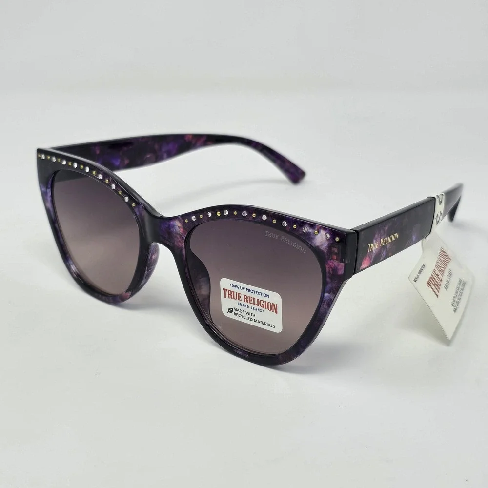 True Religion Sunglasses Womens One Size‎ Purple Cat Eye Rhinestone UV TR56398-E